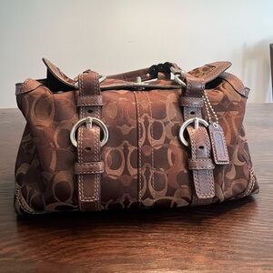 Coach Chelsea Optic Signature Satchel Brown Jacquard Leather